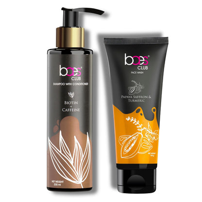 Papaya, saffron & turmeric facewash + Biotin & Caffeine shampoo essential combo pack - Baes Club